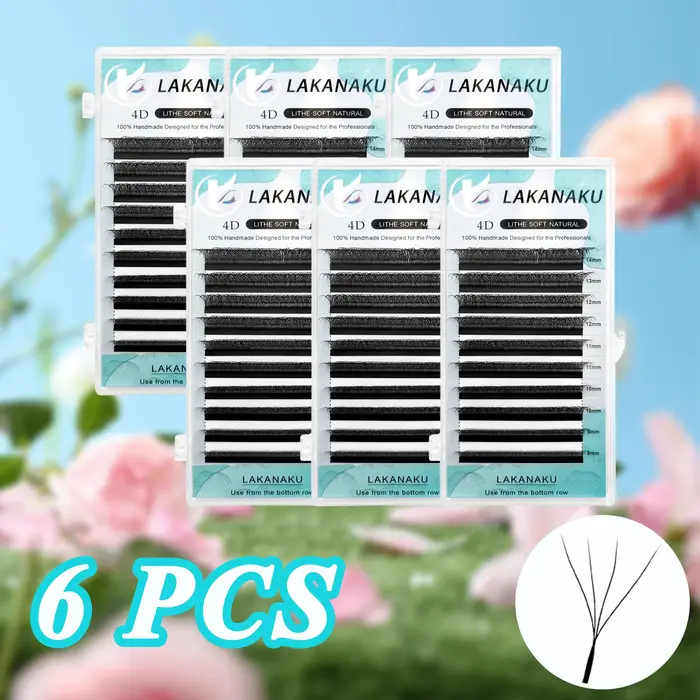 LAKANAKU 6 plateaux 4D W forme Extensions de cils Volume Ingles Fans Cilios W en forme naturel doux 