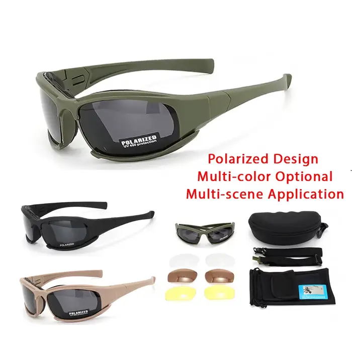Lunettes tactiques 4 lentilles polarisées - Protection anti-vent et anti-poussière pour sports extrêmes