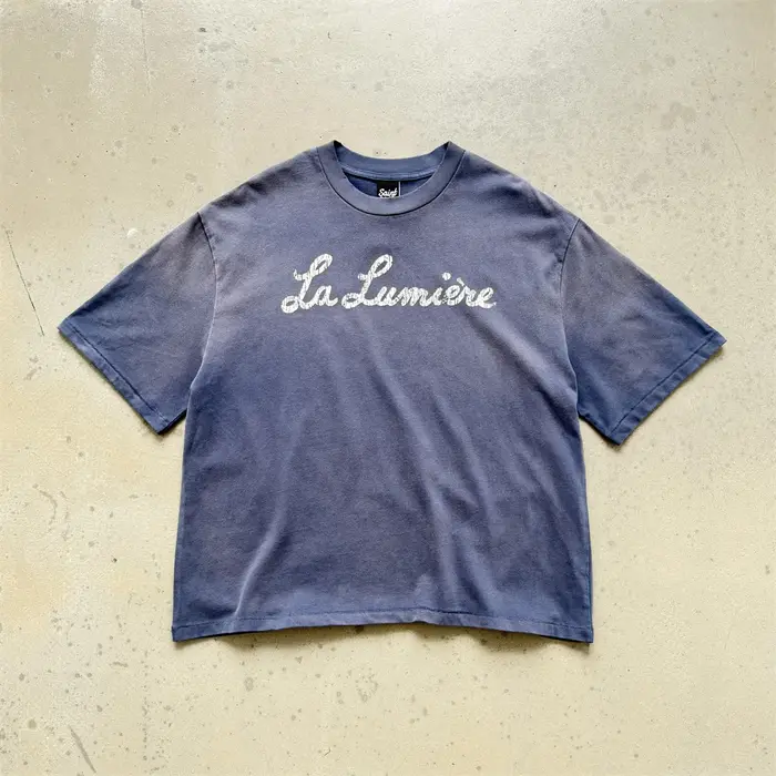 T-shirts vintage Saint La Lumière bleu délavé pour hommes et femmes, t-shirt de haute qualité