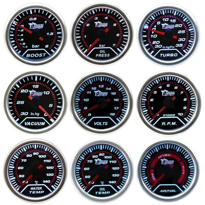 Jauge multifonction Dragon 52mm pour voiture : tachymètre, température eau/huile, pression turbo, vo