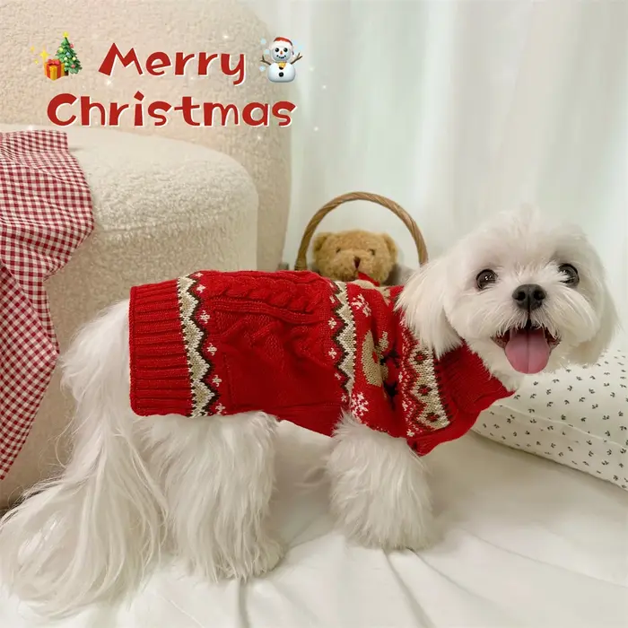 Noël rouge vert renne col haut pull doux pour chien chiot vêtements d'hiver vêtements pull sweat vêt