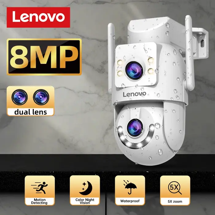 Caméra sécurité extérieure Lenovo 8MP double objectif avec IA - Surveillance PTZ vision nocturne couleur tracking