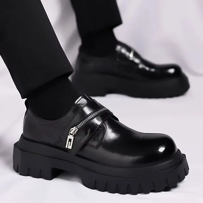 Chaussures en cuir pour hommes Derby 2026, semelle épaisse, style britannique, design décontracté, f