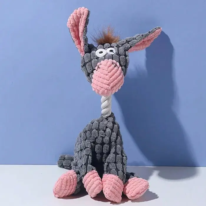 Peluche âne mignonne pour chiens - Jouet interactif à mâcher couineur avec son amusant, jouet de den