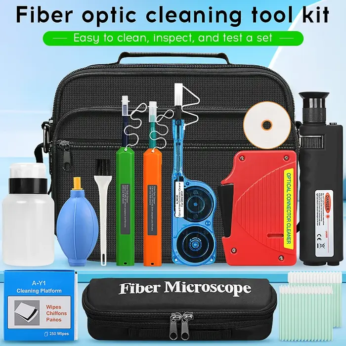 Kit d'outils de nettoyage de fibres optiques, loupe de Fiber optique 400X, boîte de nettoyage de fib