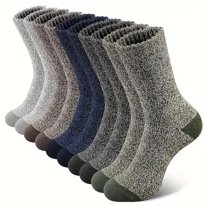 Lot de 5 paires de chaussettes homme en laine mérinos extra épaisses - Chaussettes de randonnée thermiques pour temps froid