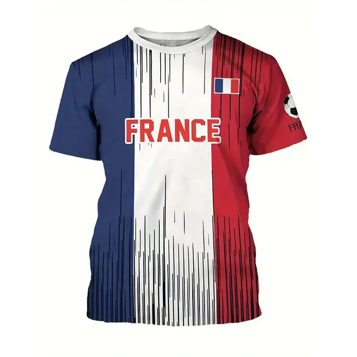 T-shirt pour homme imprimé en 3D avec drapeau français vintage