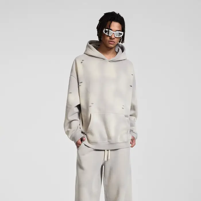 Sweat à capuche surdimensionné pour hommes, Streetwear Vintage, lavage à l'acide, déchiré, polaire lourde, pull épais, vêtements d'hiver
