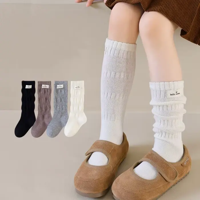 Chaussettes longues pour filles, printemps automne, nouvelles chaussettes en coton pour enfants, cha