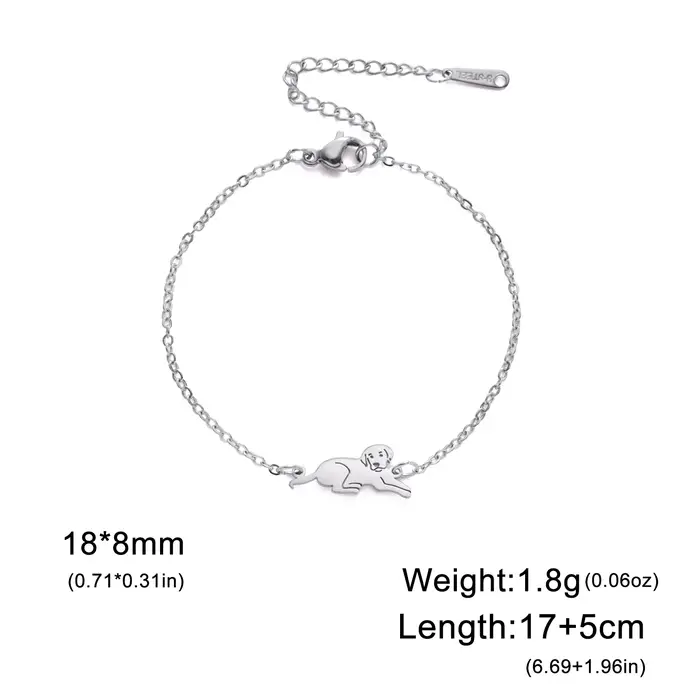Lucktune Bracelet à breloques en acier inoxydable pour femme, chien labrador, bouledogue, pendentif 