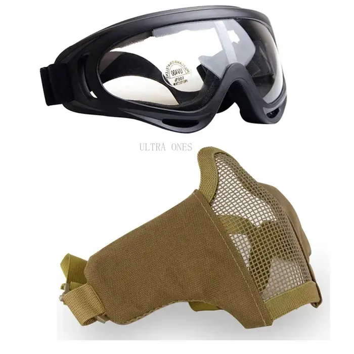 Masque tactique avec lunettes pour chasse et airsoft - Protection faciale complète en maille métallique