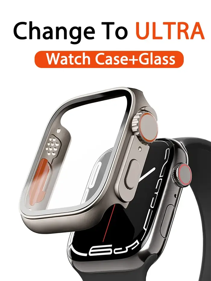 Verre trempé + coque pour Apple Watch 44mm 45mm 41mm 40mm - protection écran iWatch séries 9 8 7 SE 6 5 4