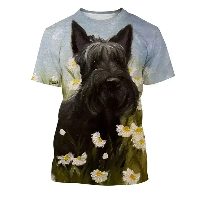 Nouveau Terrier écossais 3D imprimé T-shirt Cool T-shirt style décontracté unisexe mignon à manches 