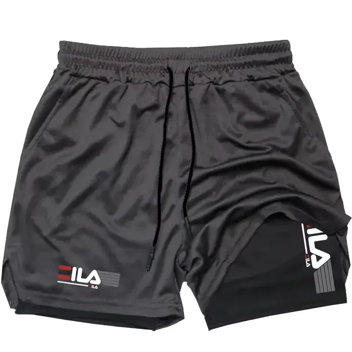 Short sport deux en un homme respirant décontracté séchage rapide deux couches sportif course shopping occasions spéciales