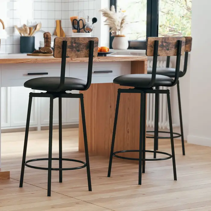 IlearCK-Ensemble de 2 tabourets de bar à base large, en PU, avec repose-pieds