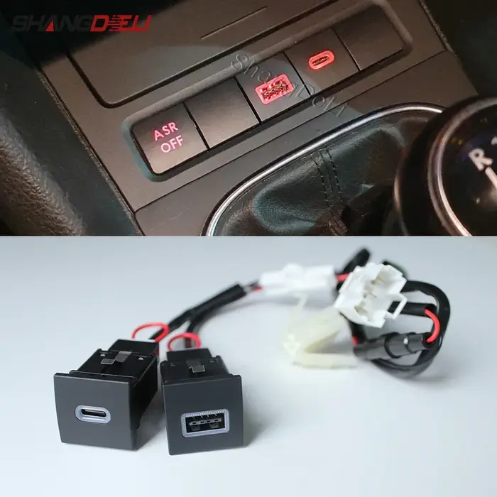 Nouveau chargeur USB de voiture LED rouge PD, adaptateur de Charge rapide pour téléphone, bouton de 