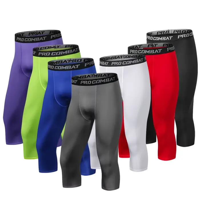 Pantalon court moulant 3/4 pour hommes, entraînement à Compression, Fitness, survêtement, course à p