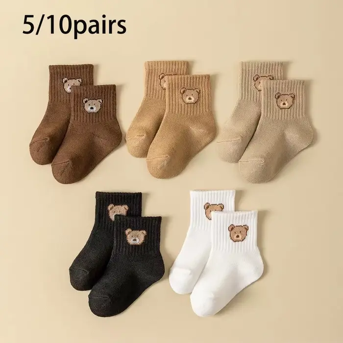 Chaussettes pour bébé en polyester unisexe motif ours de dessin animé pour garçon et fille 1-3 ans toutes saisons