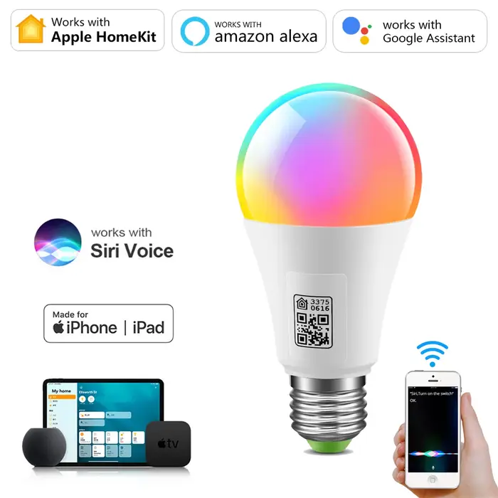 Homekit – ampoule Wifi intelligente multicolore, variable, E27, LED, contrôle Siri, fonctionne avec 