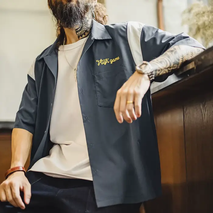 Chemise Maden pour homme, style rétro, col cubain brodé, tissée, légère, ample, décontractée, pour le quotidien, manches courtes, été