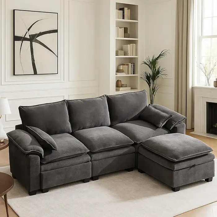 Canapé modulaire sectionnel de 122 pouces avec rangement, canapé nuage en chenille de qualité supéri