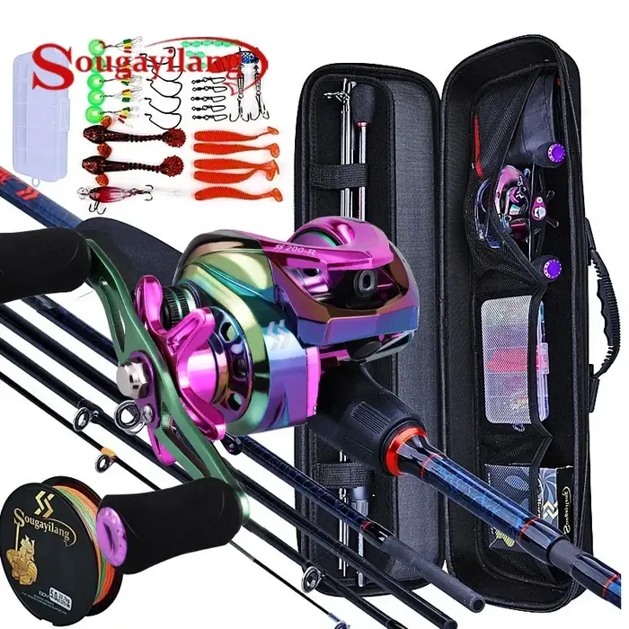 Sougayilang cannes à pêche et moulinets 5 sections canne en carbone Baitcasting moulinet voyage cann