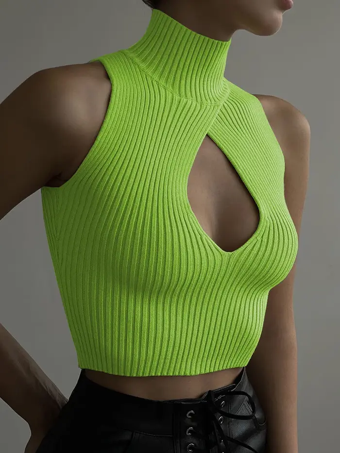 Cryptographic – haut court tricoté sans manches pour femmes, élégant, Sexy, découpé, à la mode, déba