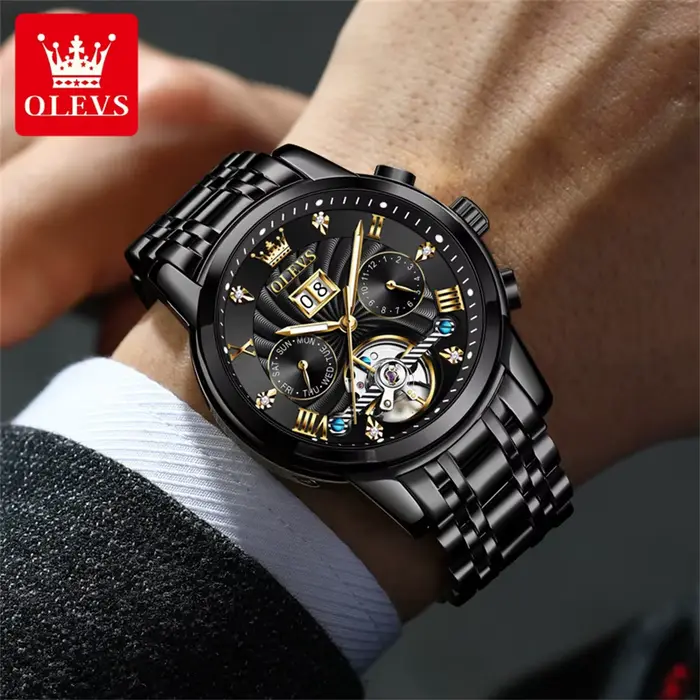 Montre homme OLEVS tourbillon automatique - Montre multifonction haut de gamme automatique pour homme