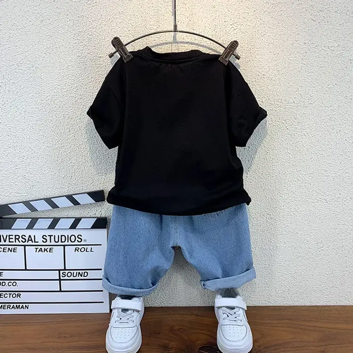 Ensemble de vêtements d'été pour bébés garçons, T-shirt ours + pantalon court, ensemble 2 pièces pou
