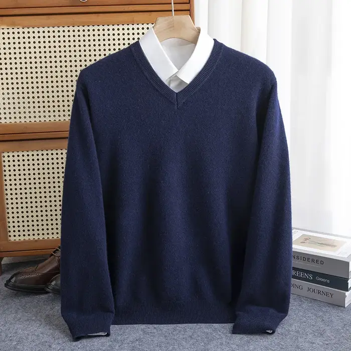 Pull basique en laine mérinos pour hommes, pulls à col en V, pull à manches longues, tricot doux, pr