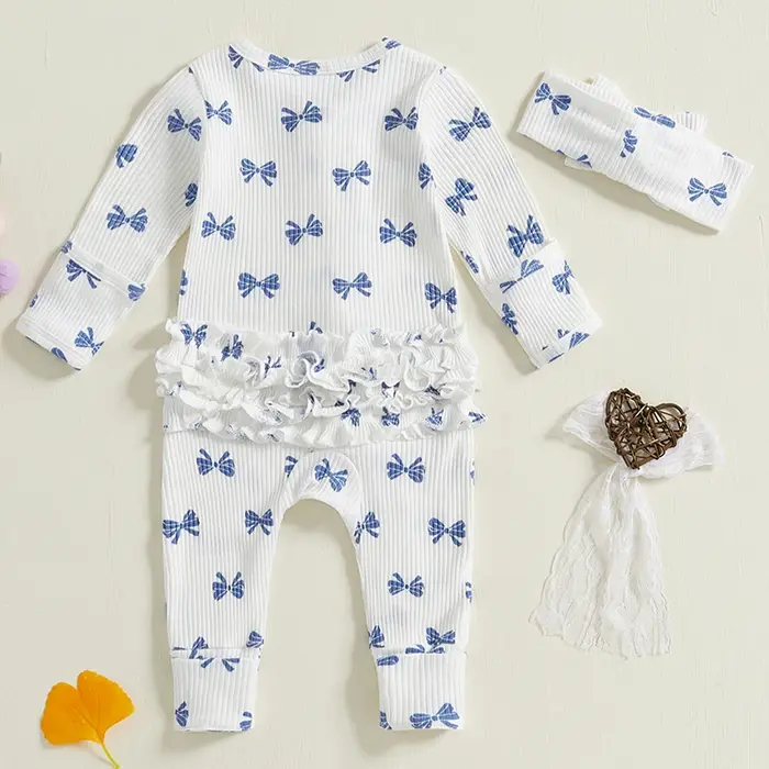Barboteuse à manches longues avec nœud pour bébé fille, combinaison à fermeture éclair, vêtements pour nouveau-né, automne, hiver, hôpital, retour à la maison, tenue