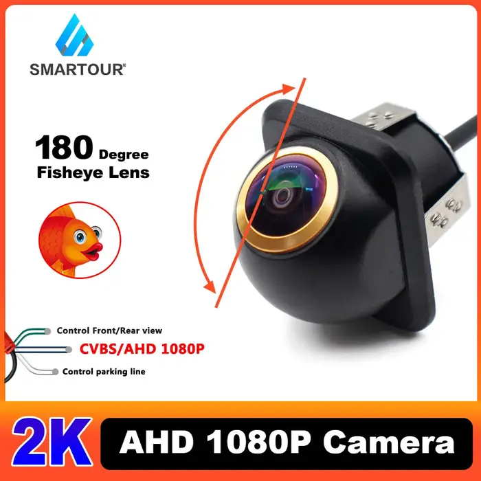 Smartour 2K AHD 1080p objectif doré HD caméra de recul de voiture Vision nocturne 180 degrés caméra 