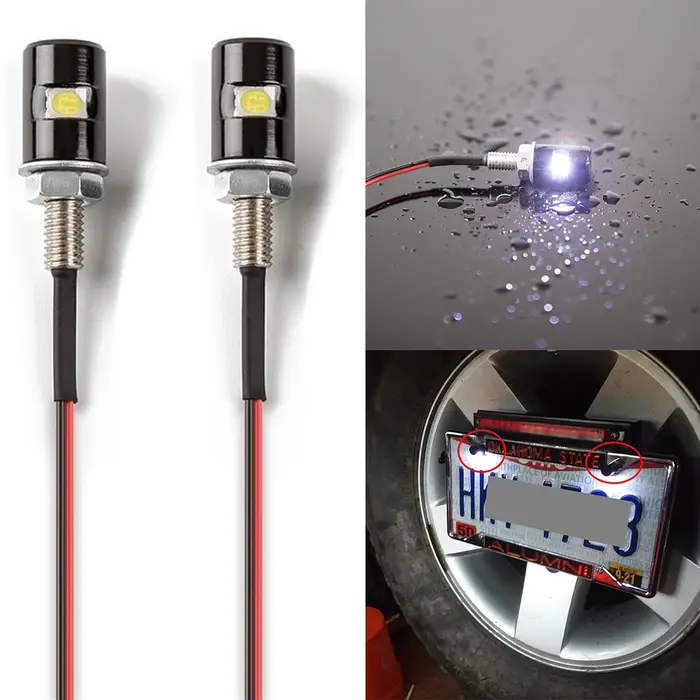 Plaque d'immatriculation universelle, étiquette, boulon à vis, ampoule LED blanche 12V, support de l