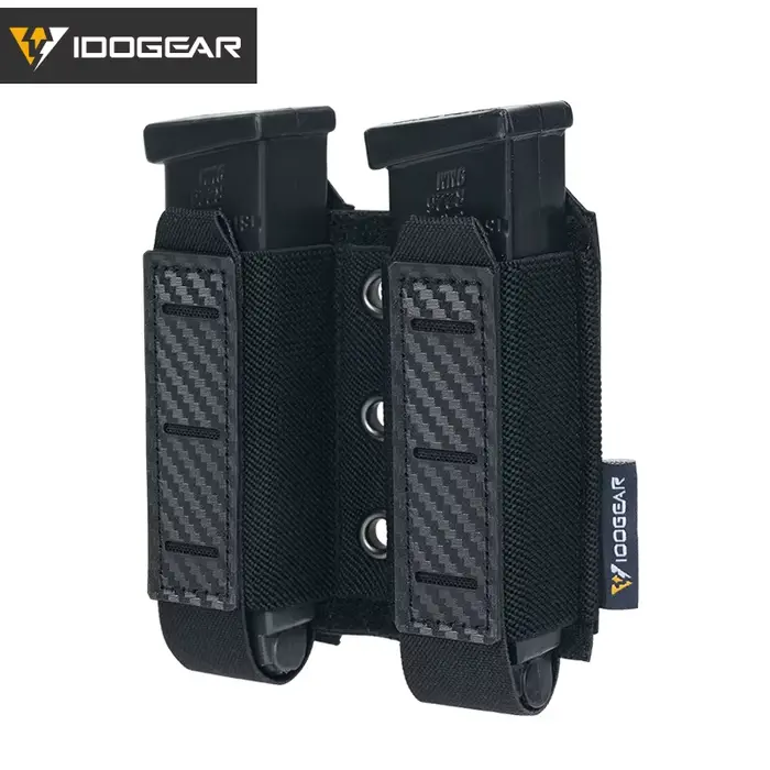 Étui double chargeur 9mm tactique IDOGEAR MOLLE camouflage fibre carbone pour chasse airsoft équipement