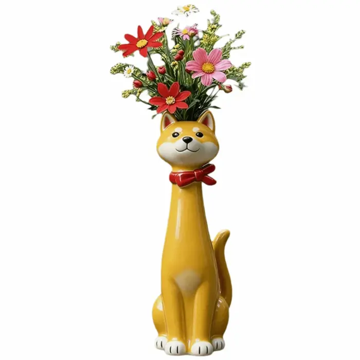 Idée cadeau : Vase chien artisanal en résine, pot de fleurs fantaisie, statue de chiot unique et mig