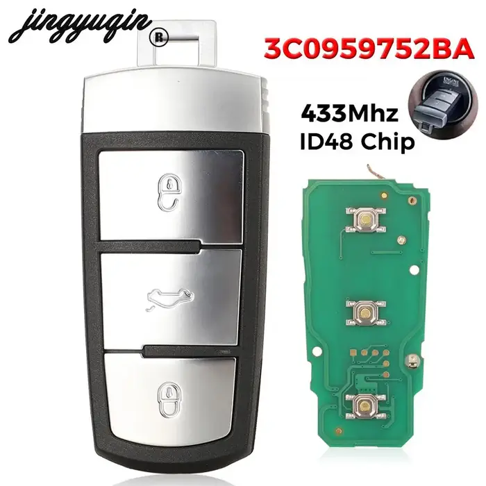 Jingyuqin – clé télécommande intelligente 3C0 959 752 BA, 434Mhz, avec puce ID48, 3 boutons, pour vo