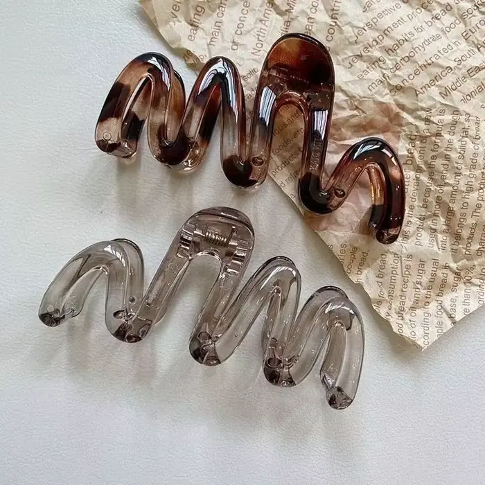 Grande pince à cheveux en acrylique pour femmes, ambre ondulé, pince requin Premium, accessoires pou