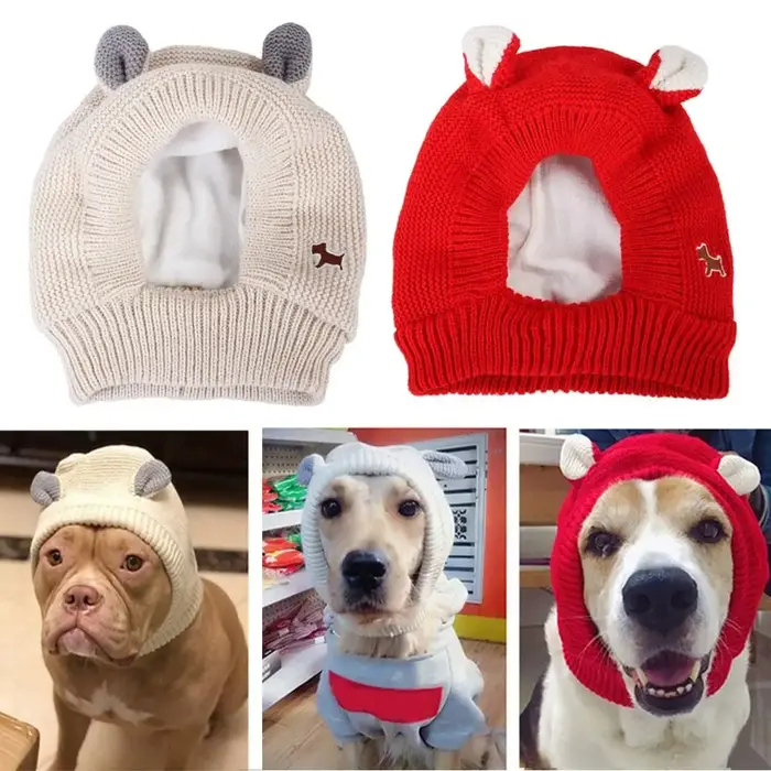 Couvre-oreilles silencieux pour chien protection bruit anxiété hiver chapeau tricoté cadeau special pour animaux de compagnie moments de repos promenade photo occassionnels