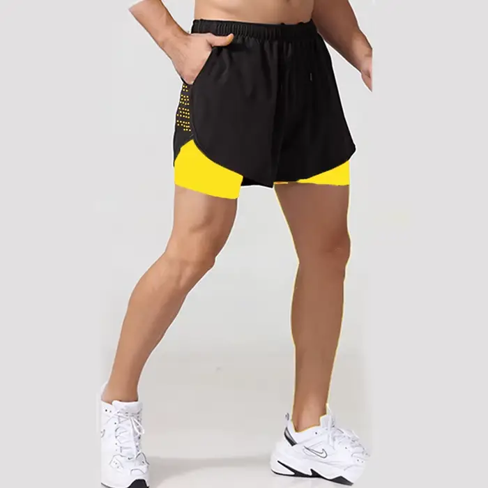 Nouveaux hommes Shorts de course Shorts de sport 2 en 1 séchage rapide entraînement gymnase Fitness 