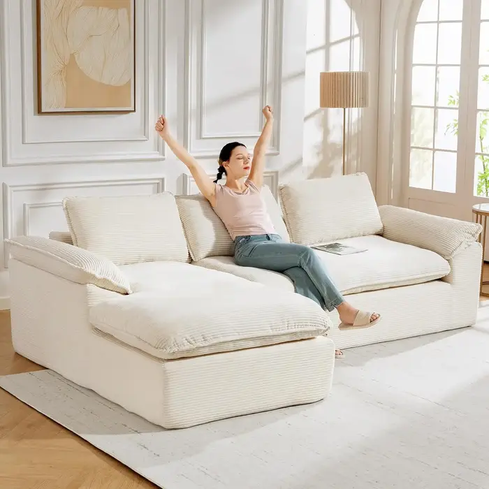 Canapé modulaire sectionnel de 105 pouces, assise profonde, en forme de L, 3 places avec porte-gobel