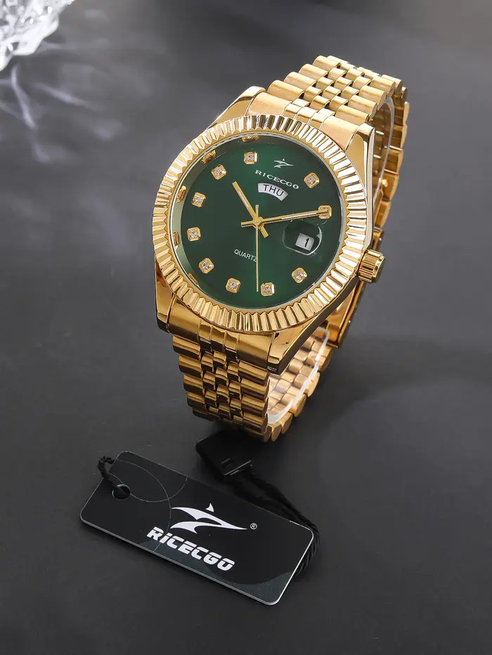 Montre homme acier inoxydable luxe - Cadran rond, calendrier et bracelet métal - Montre quartz professionnelle