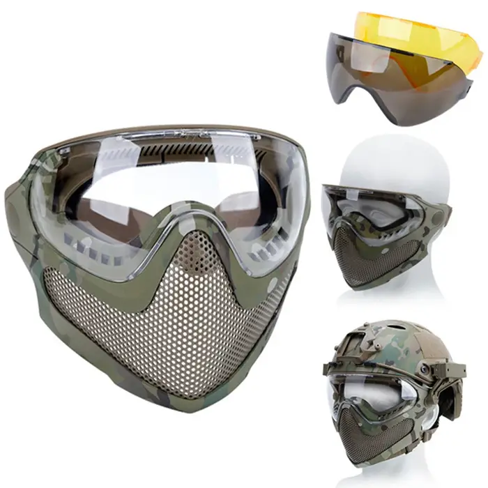 Tactical Full Face Mask Paintball Airsoft Cs Shooting Steel Mesh Breathable Prot