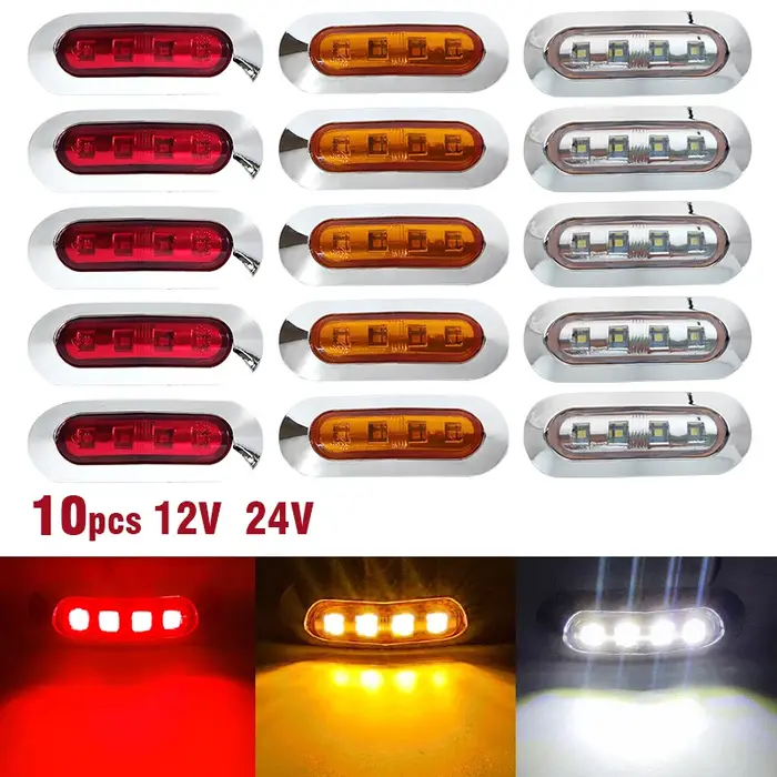Feu arrière de marqueur latéral ambre 4 SMD 12V 24V, 10 pièces, feu de marqueur Led étanche, feu de 