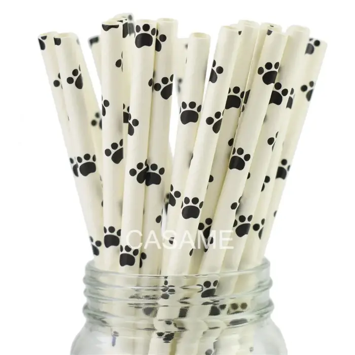 Pailles en papier imprimées de pattes de chiens, décor de célébration, pailles de fête, bricolage, a