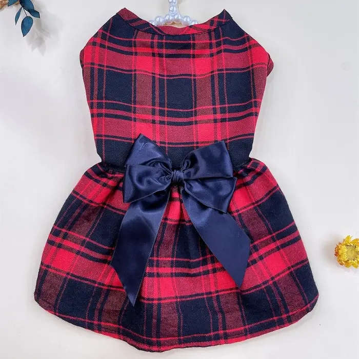 Vêtements pour chats et chiens, robe à carreaux grande taille de style britannique à double couche a