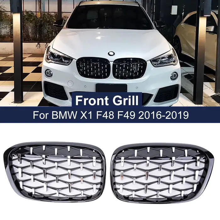 Calandre avant Geetha Car Diamond pour BMW X1 F48 F49 2016 2017 2018 2019, style Météore, pièces de 