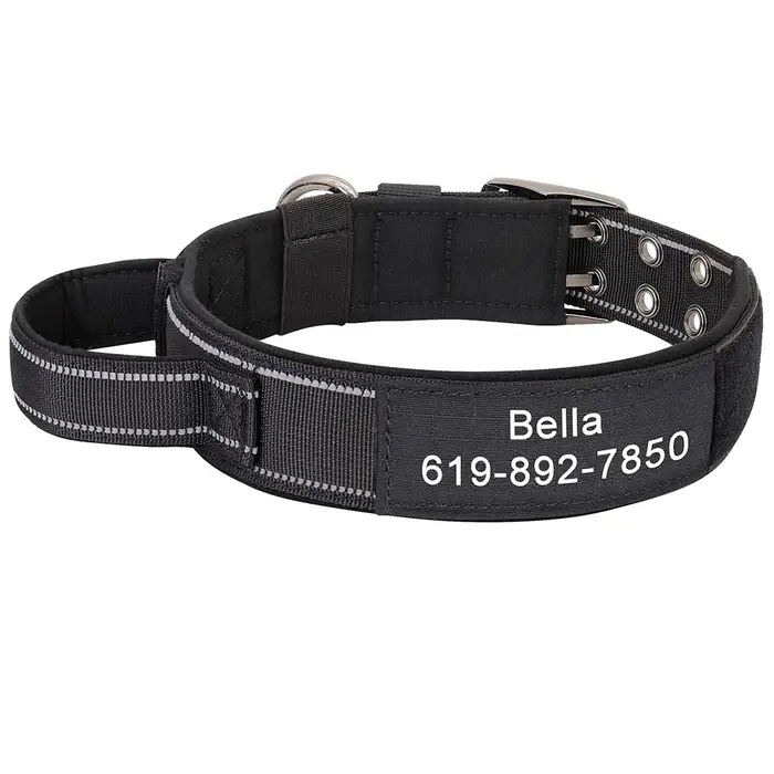 Collier militaire DulDog personnalisé, colliers d'entraînement pour chiens de bain avec poignée, dur