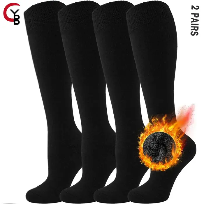 Chaussettes chasse genou thermiques femme 2 paires - Coton polaire randonnée hiver cadeaux