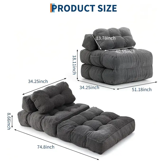 Canapé-lit pliable, fauteuil convertible avec oreiller, matelas pliable et poche latérale, fauteuil-