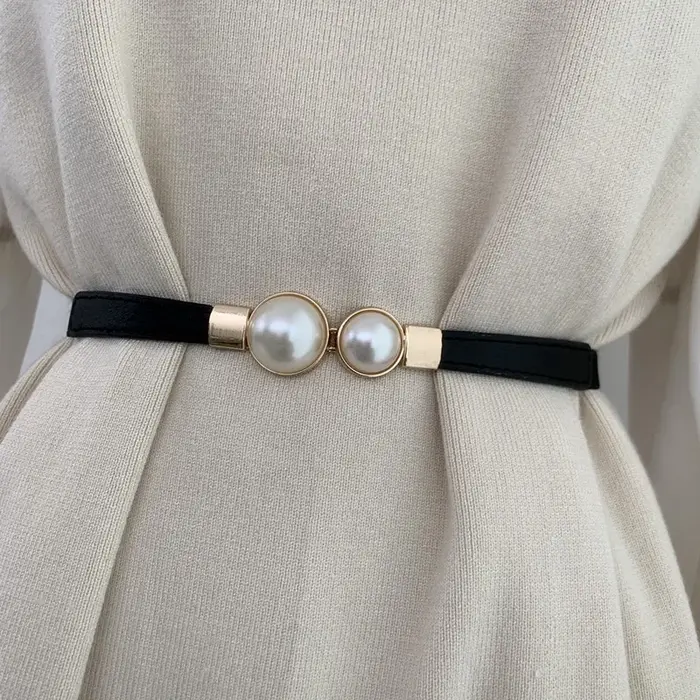 Ceintures élastiques élégantes à Double perles pour femmes, bretelles fines, décoration de jupe pour